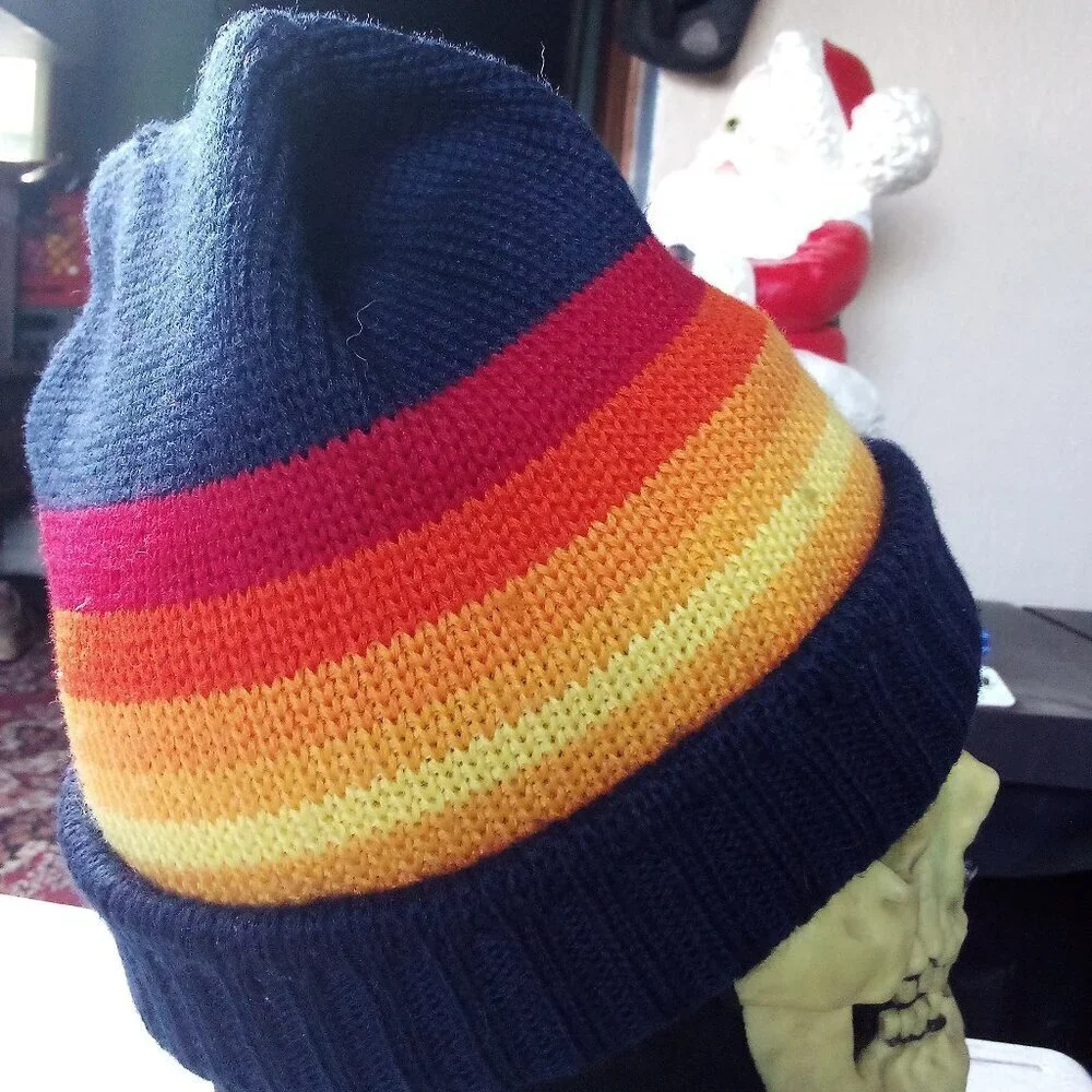 Vintage 80s Smiley Stiped Wool Winter Ski Hat Beanie